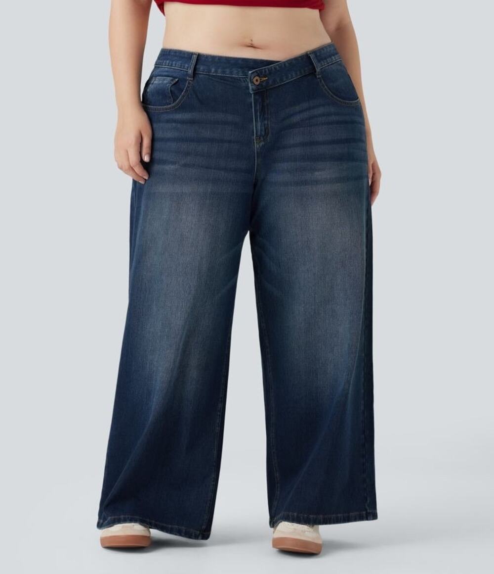 NWT Halara Women’s Plus Size 2x Asymmetric Low Rise Wide Leg Washed Casual Basic